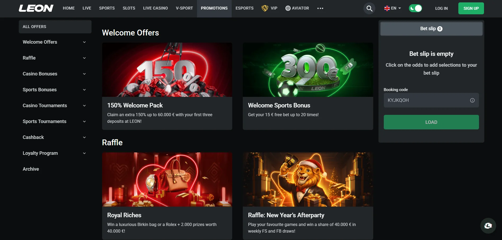 Leon Casino page bonus